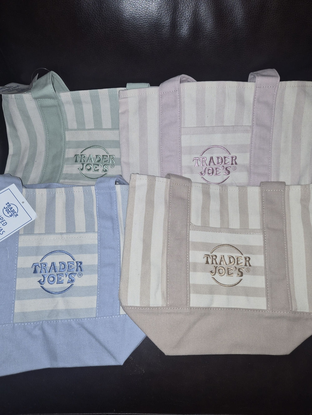 Trader Joe's LIMITED Striped Canvas Tote Bag - Pastel Multi (SET OF 4)